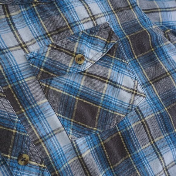 Vintage Dakota Blue Brown Plaid Button Up Outdoor Hiking Cottage Cotton Shirt XL - Picture 10 of 11